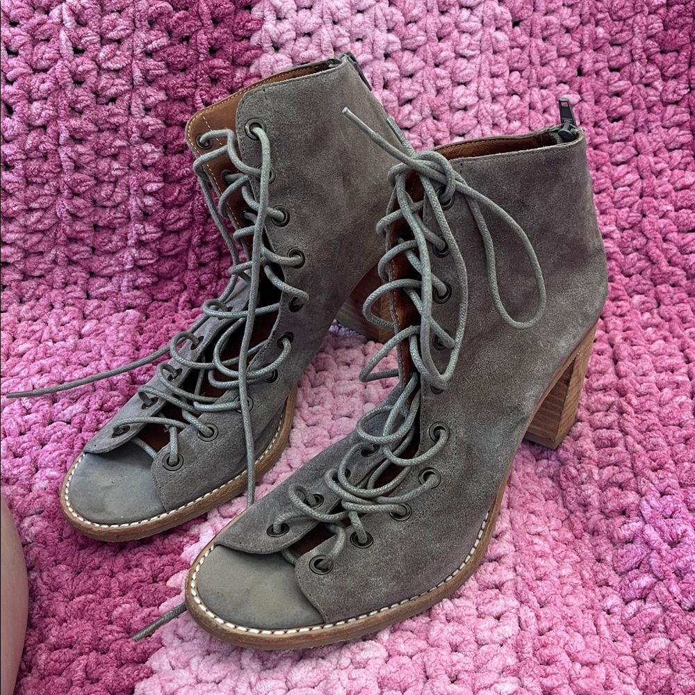 Jeffrey Campbell Gray Suede Lace-Up Boots